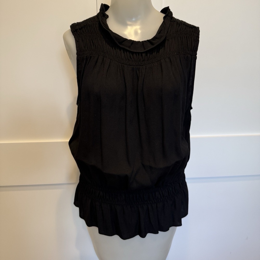 FRAME Womens Smocked Knit Black Sleeveless Top Size Large